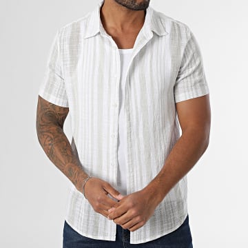 Kymaxx - Striped Short Sleeve Shirt 008 White Beige