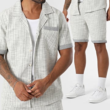 Mackten - Ensemble Chemise Manches Courtes Et Short 118 Ecru Bleu Marine