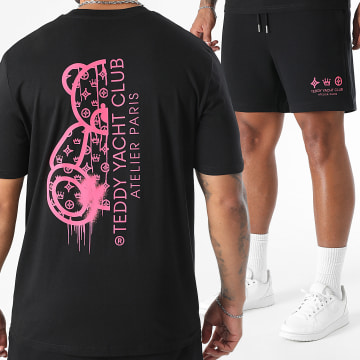 Teddy Yacht Club - Atelier Paris - Set di maglietta e pantaloncini da jogging rosa fluorescente nero