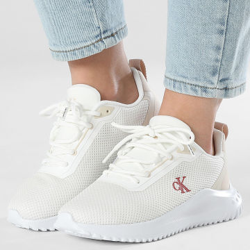 Calvin Klein - Baskets Femme Eva Runner L-UP Mix Mesh Logo 1851 Bright White Pink Turtledove