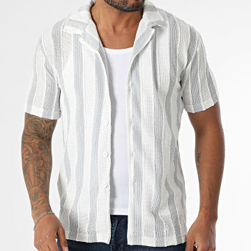 Classic Series - Chemise Manches Courtes A Rayures 428 Blanc Bleu Clair