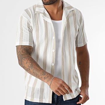 Classic Series - Chemise Manches Courtes A Rayures 428 Blanc Beige