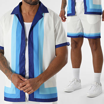 Frilivin - Ensemble Chemise Manches Courtes Et Short Jogging Q57 Blanc Bleu Clair Bleu Marine