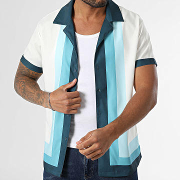 Frilivin - Chemise Manches Courtes P56 Blanc Bleu Clair Bleu Canard