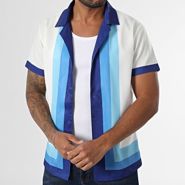 Frilivin - Chemise Manches Courtes P56 Blanc Bleu Clair Bleu Marine