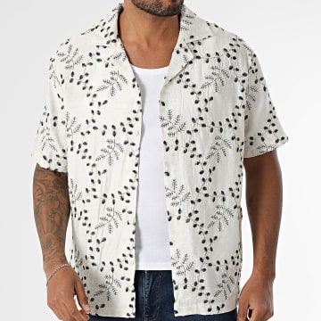 Frilivin - Chemise Manches Courtes 187 Beige Bleu Marine Floral