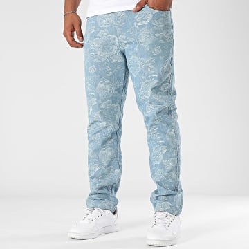 Frilivin - Regular F03 Blue Denim Floral Jeans