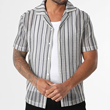 Frilivin - Chemise Manches Courtes A Rayures 169 Gris Ecru Bleu Marine