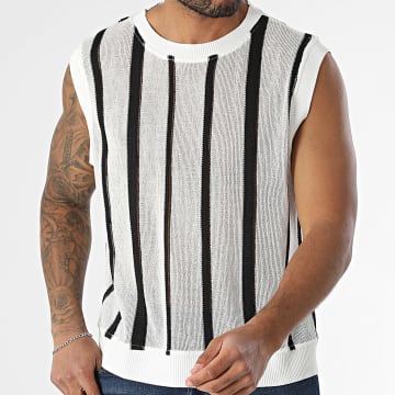 Frilivin - J08 White Black Striped Tank Top