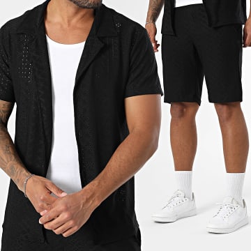 Ikao - Ensemble Chemise Manches Courtes Et Short Ajouré 018 Noir
