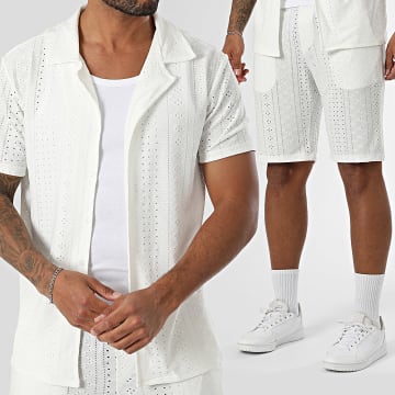 Ikao - Ensemble Chemise Manches Courtes Et Short Ajouré 018 Ecru