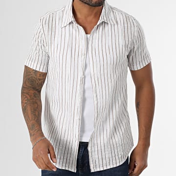 Kymaxx - Short Sleeve Stripe Shirt 008 White Camel
