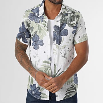 Kymaxx - Short Sleeve Shirt 008 White Navy Blue Floral
