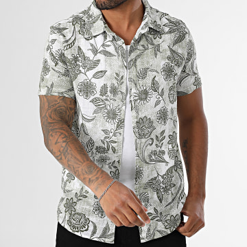 Kymaxx - Short Sleeve Shirt 008 White Green Khaki Floral