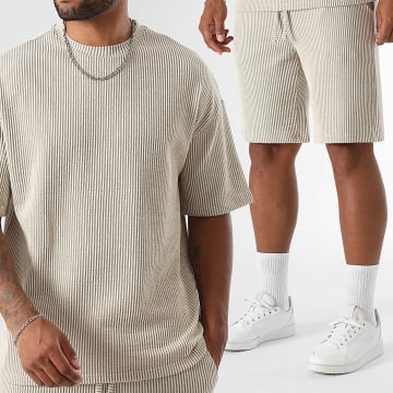 LBO - Ensemble Tee Shirt Et Short Large Texturé 3861 Beige Blanc