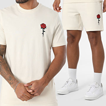 Luxury Lovers - Set di maglietta beige di colore rosa e pantaloncini da jogging