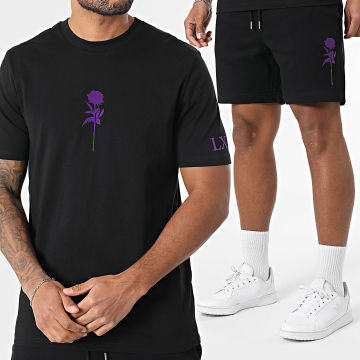 Luxury Lovers - Set di maglietta e pantaloncini da jogging in velluto rosa nero e viola