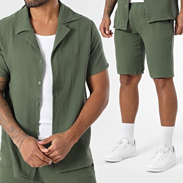 MTX - Ensemble Chemise Manches Courtes Et Short Jogging Texturé 019 Vert Kaki
