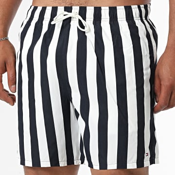 Tommy Hilfiger - Short De Bain A Rayures Medium Drawstring Print 3491 Noir Blanc