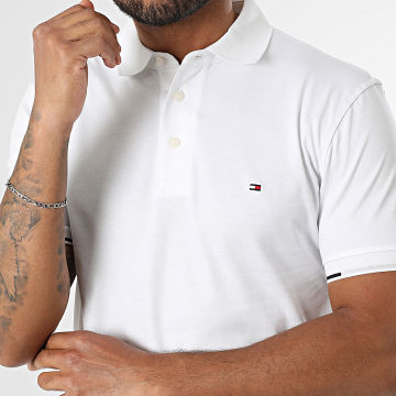 Tommy Hilfiger - Polo Manches Courtes Slim Interlock Flagcuff 9348 Blanc