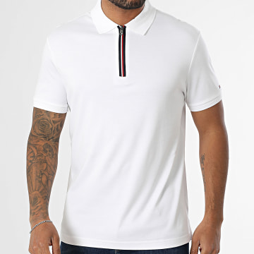 Tommy Hilfiger - Polo Manches Courtes Col Zippé Interlock 9552 Blanc