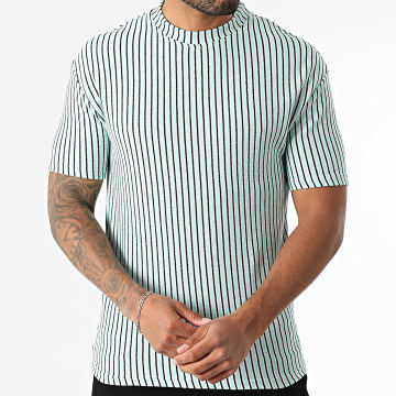 Frilivin - Tee Shirt A Rayures 793 Bleu Turquoise Noir Blanc