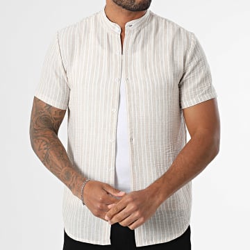 Frilivin - Chemise Manches Courtes A Rayures 078 Beige Blanc