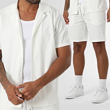 Frilivin - Conjunto Camisa De Manga Corta Y Shorts De Jogging Texturizado 529 Beige Claro