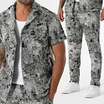 Frilivin - Ensemble Chemise Manches Courtes Et Pantalon X23 Gris Beige Floral