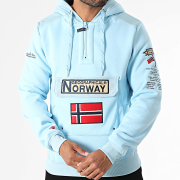 Geographical Norway - Sweat Col Zippé Capuche 497 Bleu Clair