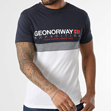 Geographical Norway - Tee Shirt Jdouble Blanc Bleu Marine