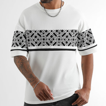 LBO - Tee Shirt Oversize Texturé Large Imprimé 2088 Blanc Noir