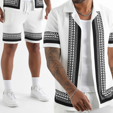 LBO - Set Bluse Kurzarm Und Short Bedruckt 2090 Weiß Schwarz