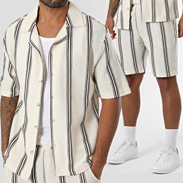 Classic Series - Ensemble Chemise Manches Courtes Et Short Jogging A Rayures 170 Beige Marron