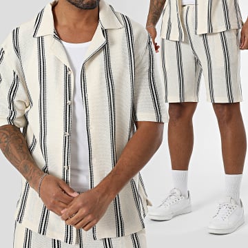 Classic Series - Ensemble Chemise Manches Courtes Et Short Jogging A Rayures 170 Beige Bleu Marine