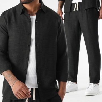 LBO - Ensemble Chemise Manches Longues Et Pantalon Effet Lin 2092 Noir