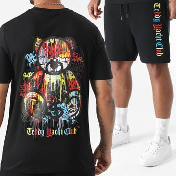 Teddy Yacht Club - Art Series Dripping Black Tee Shirt and Jogging Shorts Set