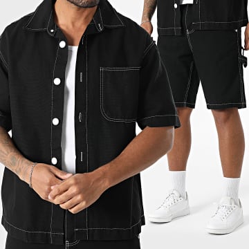 KZR - Kombination aus Kurzarm-Jeanshemd und Jeans-Shorts 189 Schwarz