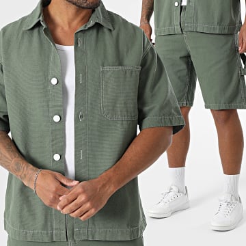 KZR - Kombination aus Kurzarm-Jeanshemd und Jeans-Shorts 189 Khaki Grün