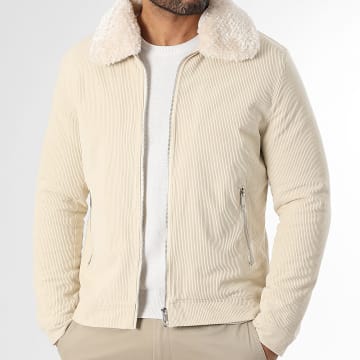 LBO - Bomberjacke aus geripptem Velours mit Button-Down-Kragen 1113 Beige