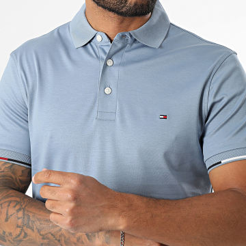 Tommy Hilfiger - Polo Manches Courtes Slim Interlock Flagcuff 9348 Bleu Clair