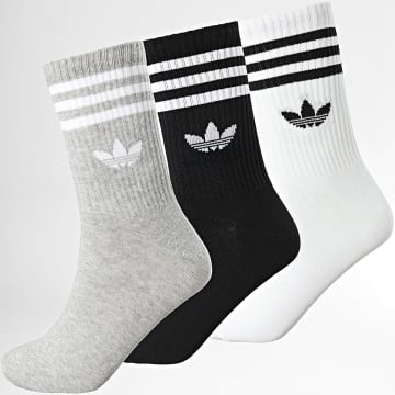 Adidas Originals - Lot De 3 Paires De Chaussettes 3 Stripes Crew JV7403 Blanc Gris Chiné Noir
