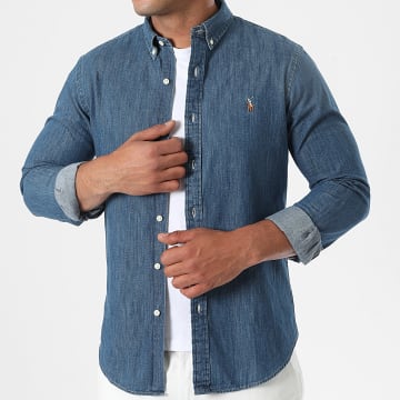 Polo Ralph Lauren - Camicia di jeans blu slim Oxford a maniche lunghe
