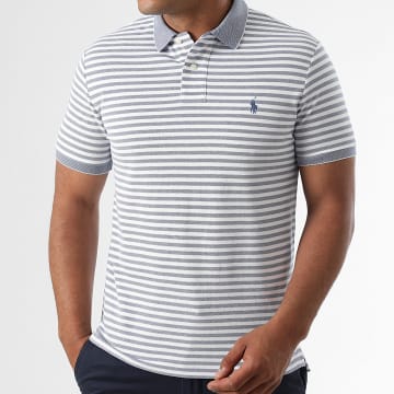 Polo Ralph Lauren - Polo Manches Courtes A Rayures Custom Slim Original Player Blanc Bleu