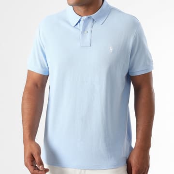 Polo Ralph Lauren - Polo Manches Courtes Custom Slim Coton Piqué Bleu Clair