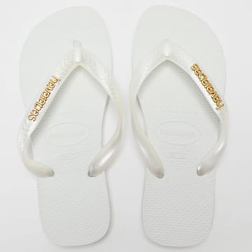 Havaianas - Tongs Femme Top Logo Blanc Doré