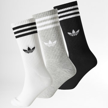 Adidas Originals - 3 Paar Socken mit 3 Streifen High Crew JV7418 Weiß Grau Meliert Schwarz