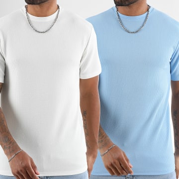 LBO - Lote de 2 camisetas con textura Waffle Regular 2109 Blanco Azul claro