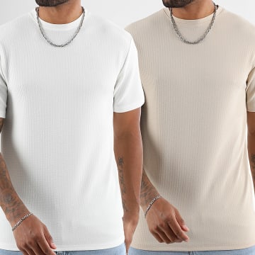 LBO - Lote De 2 Camisetas Texturizadas Waffle Regular 2112 Blanco Beige