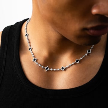 Make It Shine - Collier A Strass Flower Tennis Argenté Noir